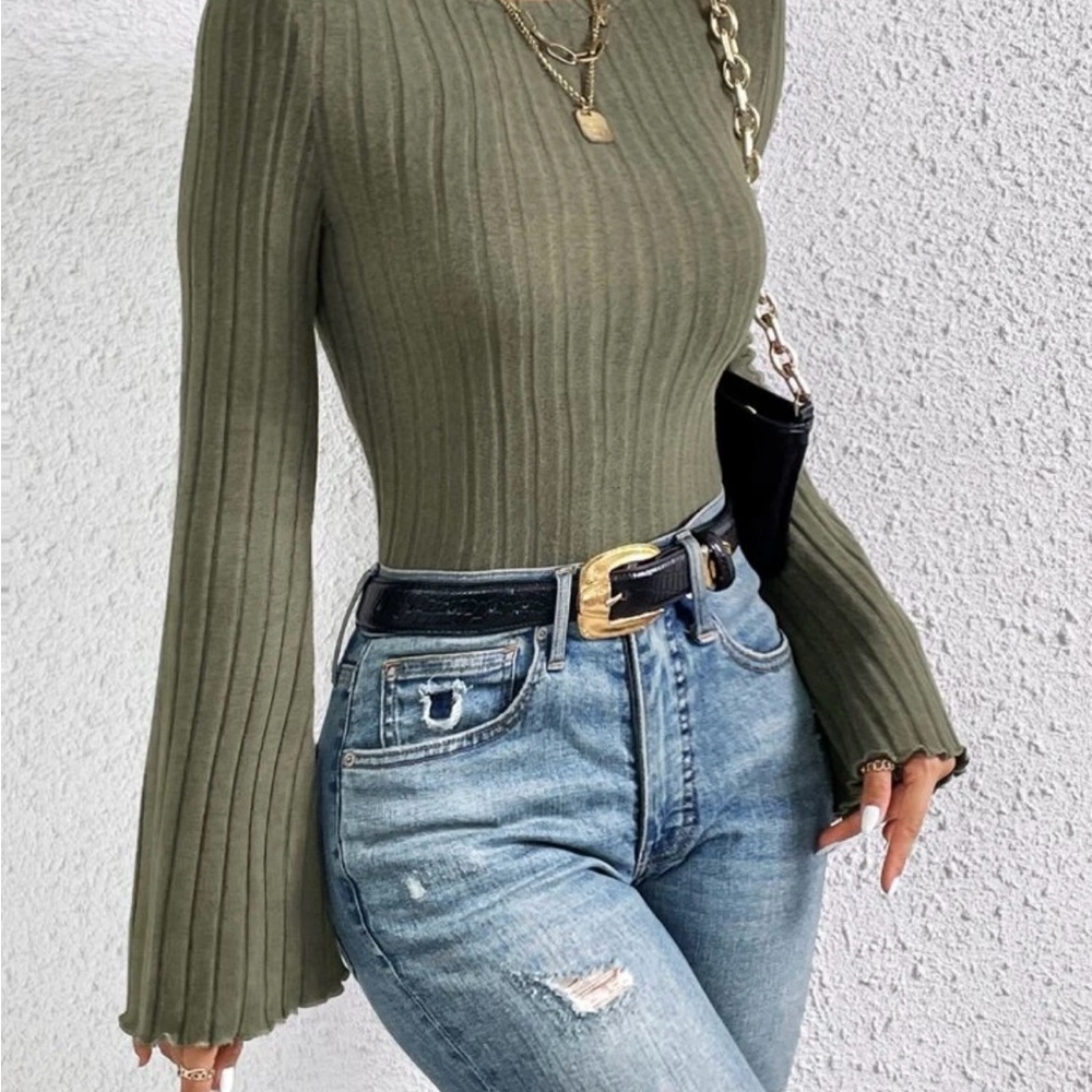 Olive Ribbed Knit Top